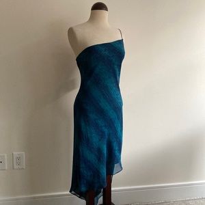 •Express• Peacock Scale-pattern One-shoulder Asymmetrical High-Low Dress